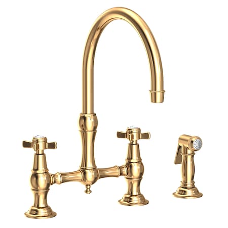 Newport Brass Kitchen Bridge Faucet With Side Spray, Brass 9456-03N